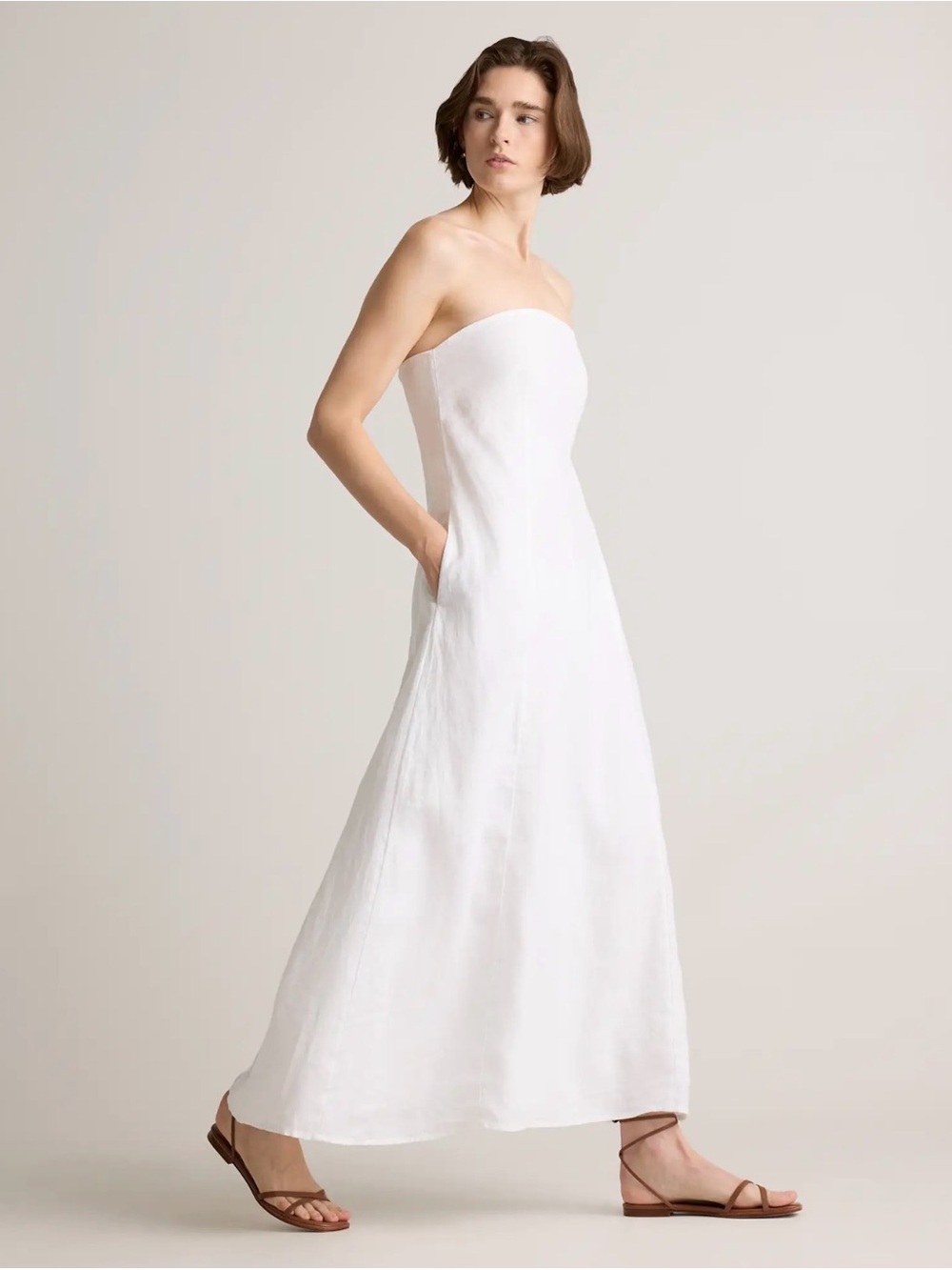 Quince White Linen Strapless Maxi Slip Dress